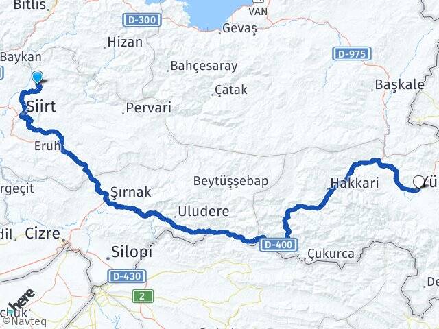 Siirt Şirvan Yüksekova Hakkari Arası Kaç Km - Yol Haritası