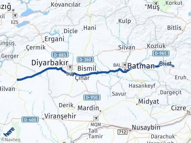 Siirt Siverek Şanlıurfa Arası Kaç Km - Yol Haritası