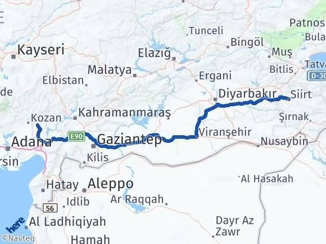 Siirt Sumbas Osmaniye Arası Kaç Km - Yol Haritası