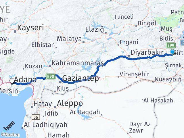 Siirt Tillo Adana Arası Kaç Km - Yol Haritası