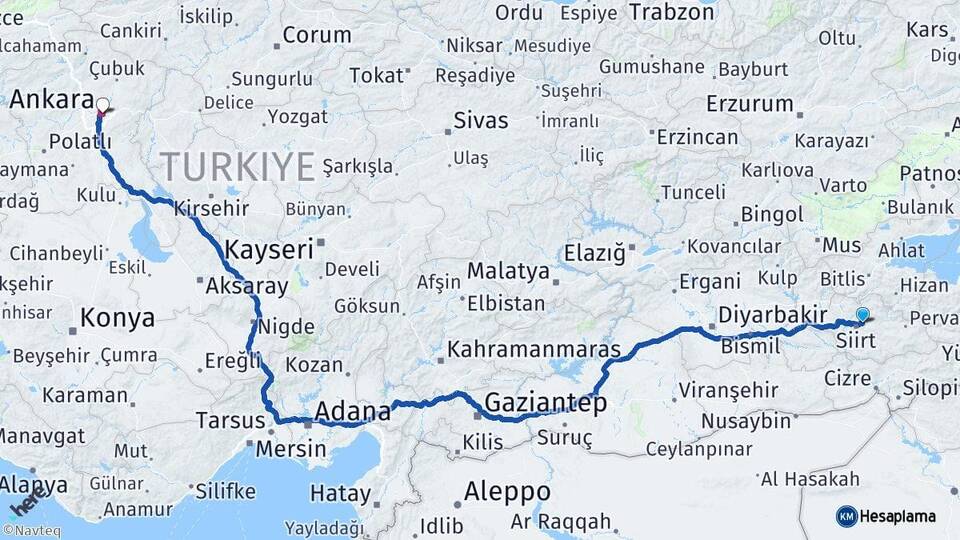 Siirt Tillo Ankara Arası Kaç Km - Yol Haritası