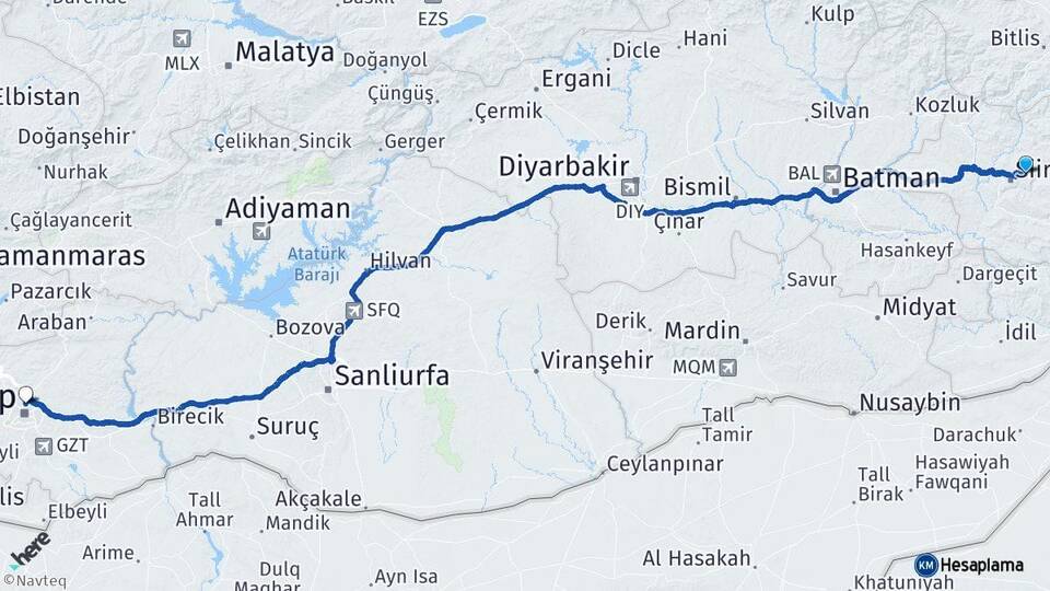 Siirt Tillo Gaziantep Arası Kaç Km - Yol Haritası