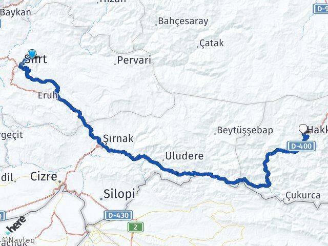 Siirt Tillo Hakkari Arası Kaç Km - Yol Haritası