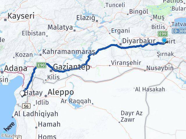 Siirt Tillo Hatay Arası Kaç Km - Yol Haritası