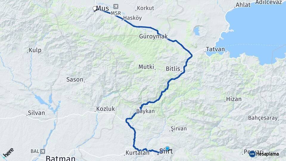 Siirt Tillo Muş Arası Kaç Km - Yol Haritası
