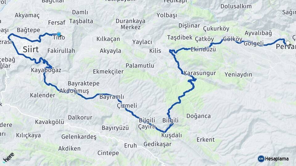 Siirt Tillo Pervari Arası Kaç Km - Yol Haritası
