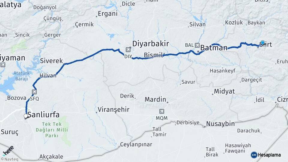 Siirt Tillo Şanlıurfa Arası Kaç Km - Yol Haritası