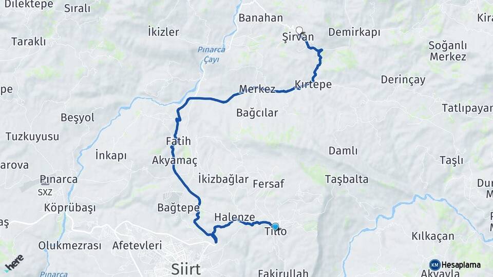 Siirt Tillo Şirvan Arası Kaç Km - Yol Haritası