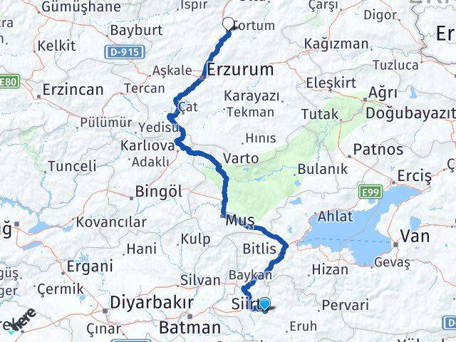 Siirt Tortum Erzurum Arası Kaç Km - Yol Haritası