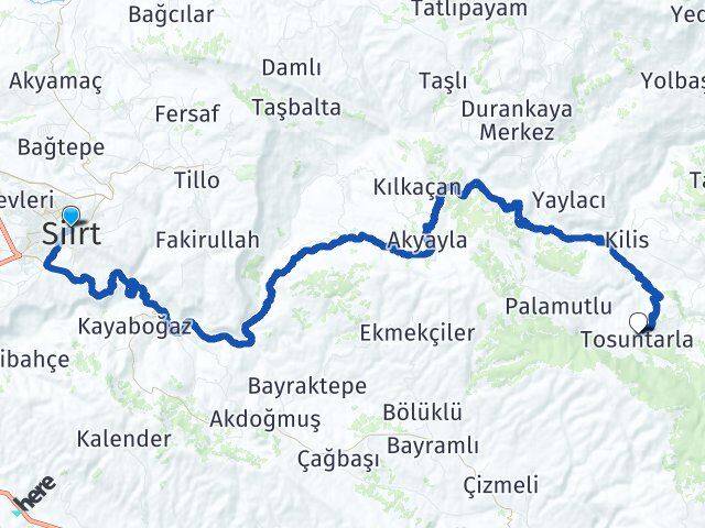 Siirt Tosuntarla Pervari Arası Kaç Km - Yol Haritası