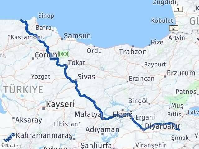 Siirt Türkeli Sinop Arası Kaç Km - Yol Haritası