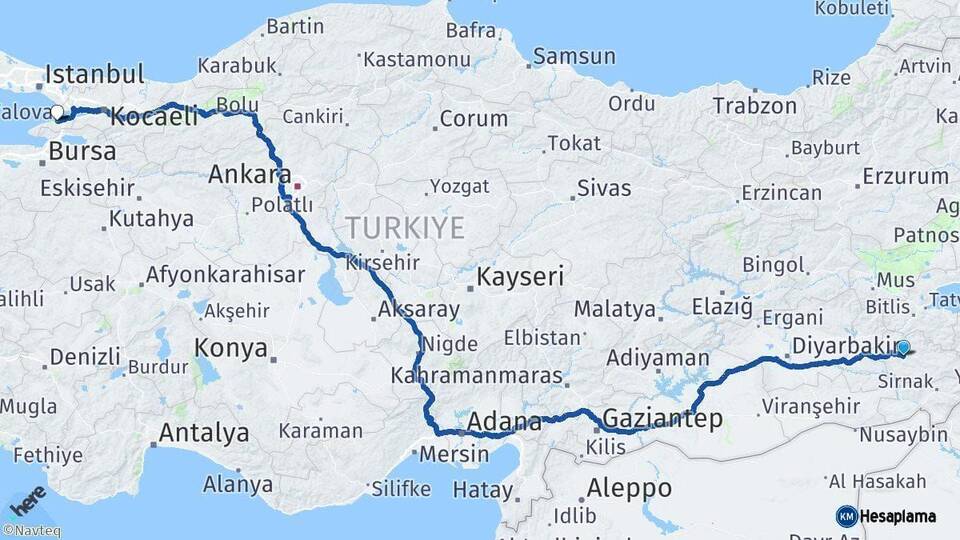 Siirt Yalova Arası Kaç Km - Yol Haritası