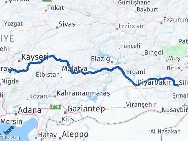 Siirt Yeşilhisar Kayseri Arası Kaç Km - Yol Haritası