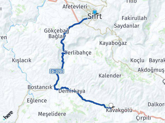 Siirt Yeşilören Eruh Arası Kaç Km - Yol Haritası
