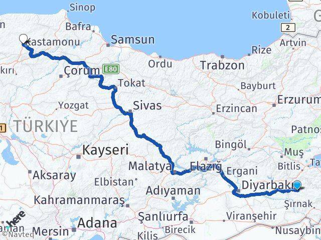 Siirt Yolkonak Kastamonu Arası Kaç Km - Yol Haritası