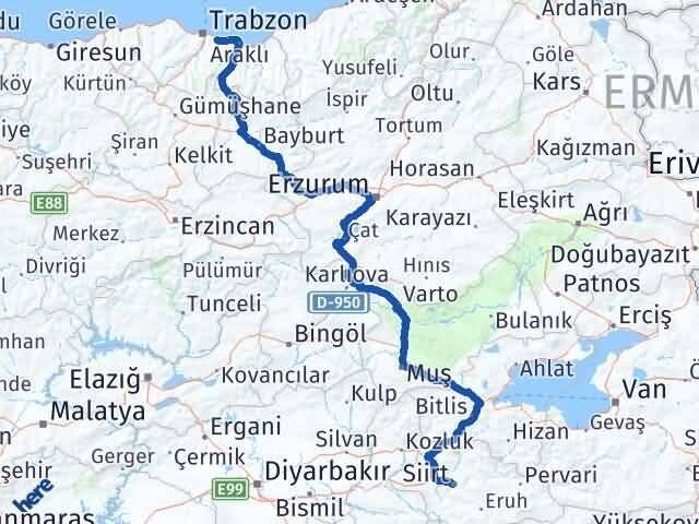 Siirt Yomra Trabzon Arası Kaç Saat? Yol Haritası, Yakıt, Rota ve Mesafe Hesaplama Siirt Yomra Trabzon Arası Kaç Km? Kaç Saat? Yol Haritası