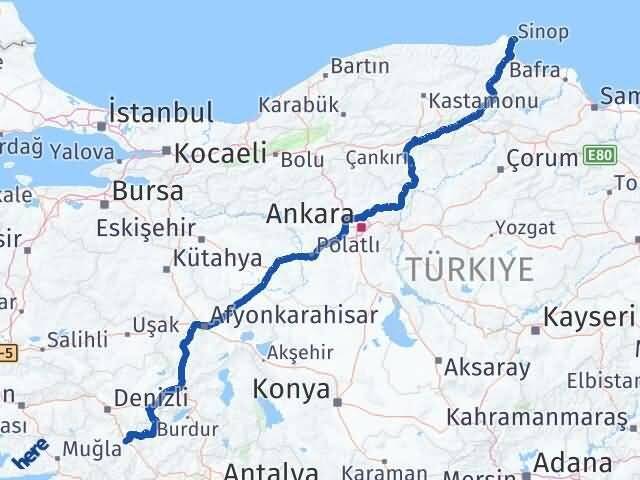 Sinop Acıpayam Denizli Arası Kaç Km - Yol Haritası