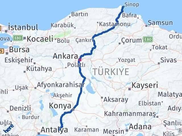 Sinop Akseki Antalya Arası Kaç Km - Yol Haritası