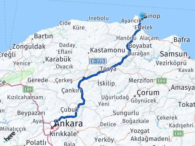 Sinop Altındağ Ankara Arası Kaç Km - Yol Haritası