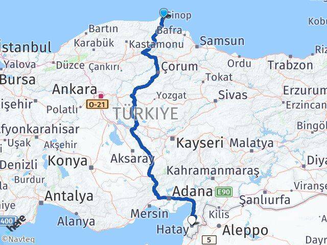 Sinop Antakya Hatay Arası Kaç Km - Yol Haritası