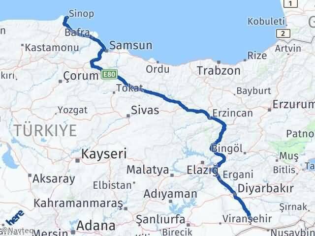 Sinop Artuklu Mardin Arası Kaç Km - Yol Haritası