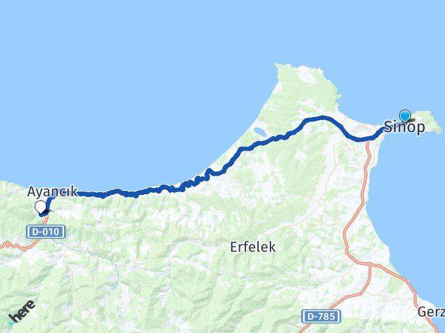 Sinop Aşağıköy Ayancık Arası Kaç Km - Yol Haritası