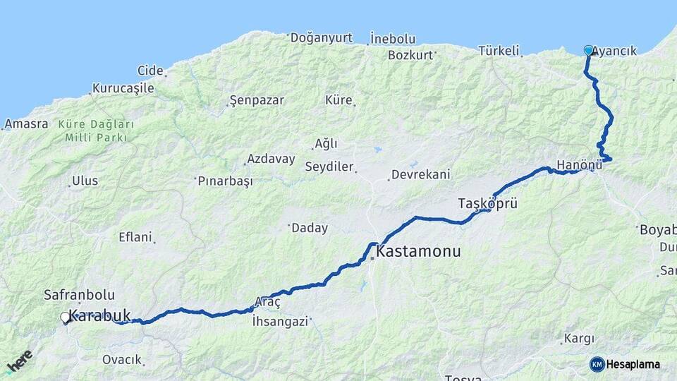 Sinop Ayancık Karabük Arası Kaç Km - Yol Haritası