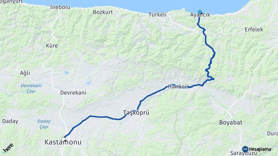 Sinop Ayancık Kastamonu Arası Kaç Km - Yol Haritası