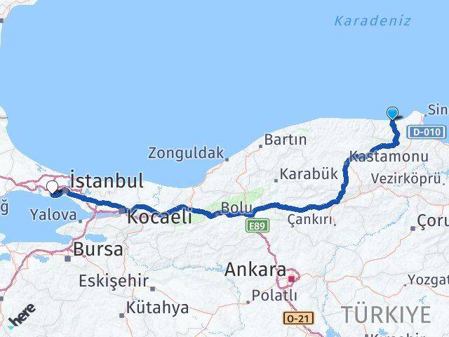 Sinop Ayancık Küçükçekmece İstanbul Arası Kaç Km - Yol Haritası