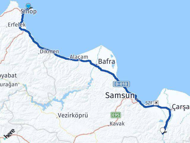 Sinop Ayvacık Samsun Arası Kaç Km - Yol Haritası