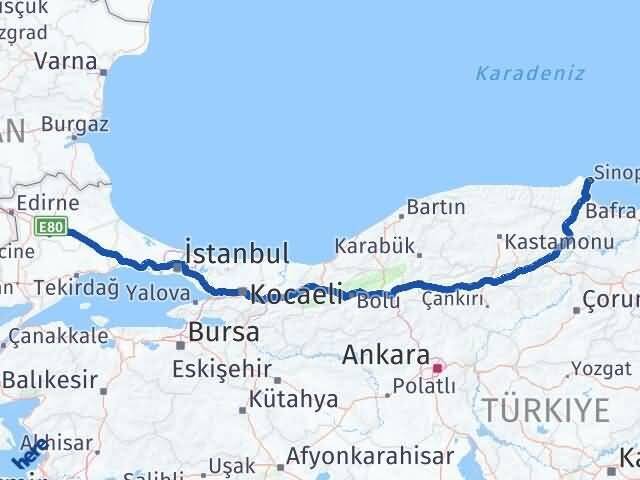 Sinop Babaeski Kırklareli Arası Kaç Km - Yol Haritası