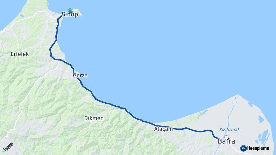 Sinop Bafra Samsun Arası Kaç Km - Yol Haritası