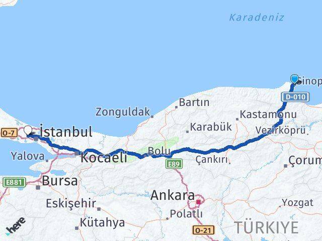 Sinop Başakşehir İstanbul Arası Kaç Km - Yol Haritası