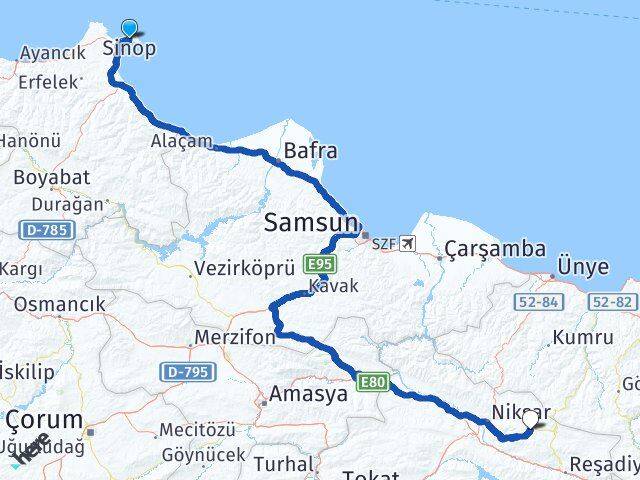 Sinop Başçiftlik Tokat Arası Kaç Km - Yol Haritası