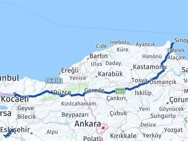 Sinop Başiskele Kocaeli Arası Kaç Km - Yol Haritası