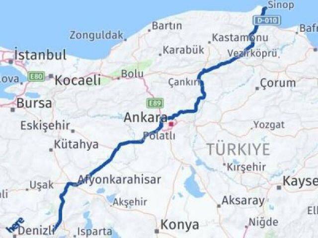 Sinop Başmakçı Afyonkarahisar Arası Kaç Km - Yol Haritası
