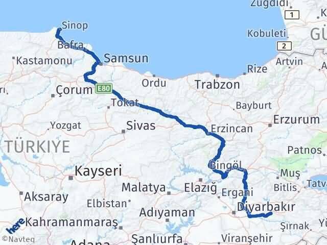 Sinop Beşiri Batman Arası Kaç Km - Yol Haritası