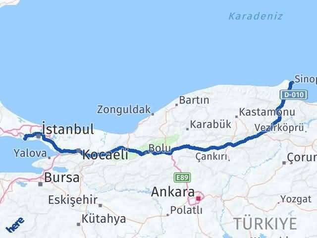Sinop Beylikdüzü İstanbul Arası Kaç Km - Yol Haritası