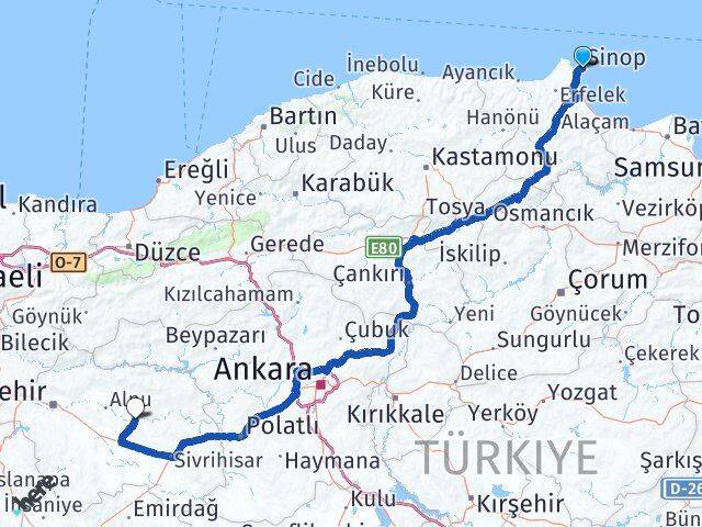 Sinop Beylikova Eskişehir Arası Kaç Km - Yol Haritası