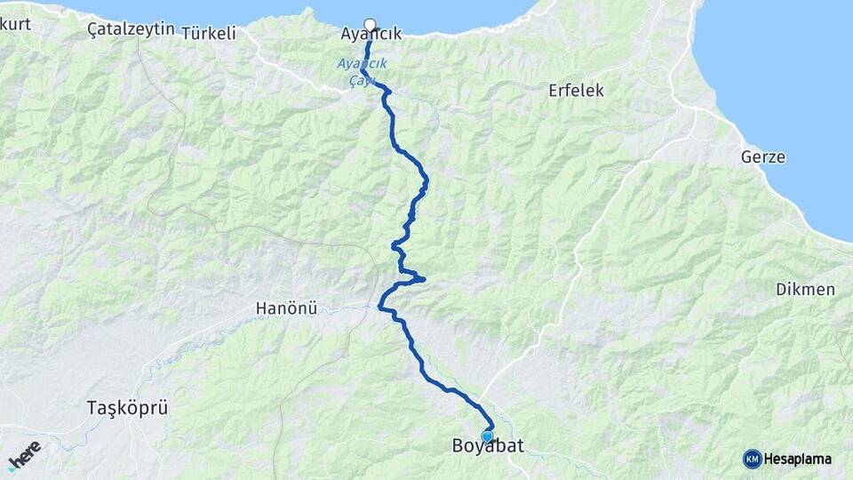 Sinop Boyabat Ayancık Arası Kaç Km - Yol Haritası
