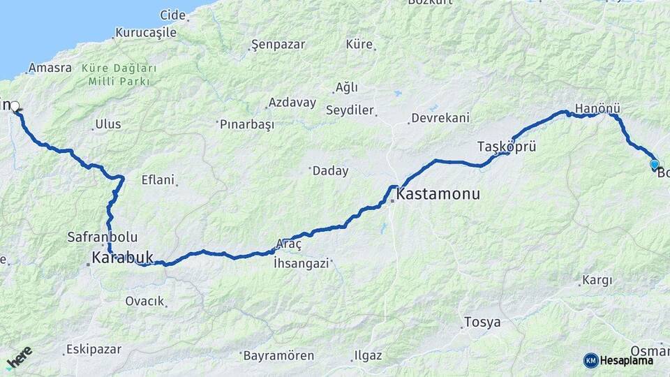 Sinop Boyabat Bartın Arası Kaç Km - Yol Haritası