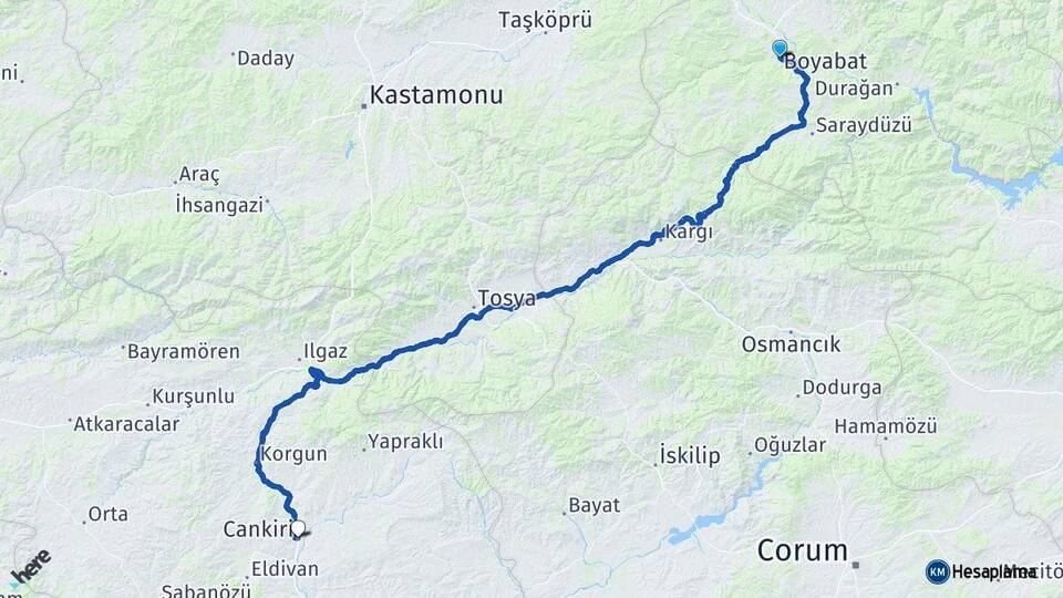 Sinop Boyabat Çankırı Arası Kaç Km - Yol Haritası