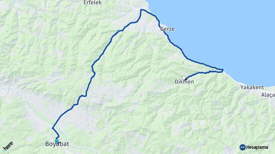 Sinop Boyabat Dikmen Arası Kaç Km - Yol Haritası