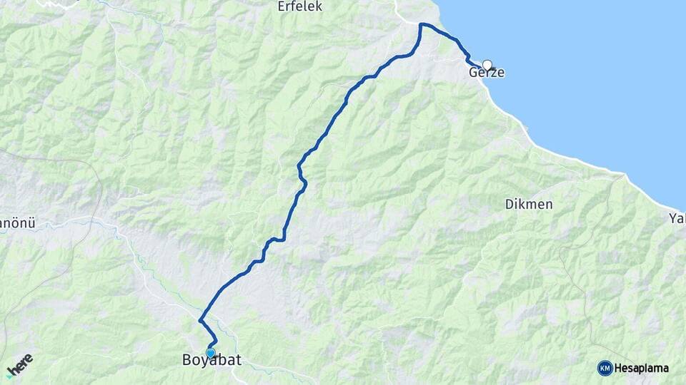 Sinop Boyabat Gerze Arası Kaç Km - Yol Haritası