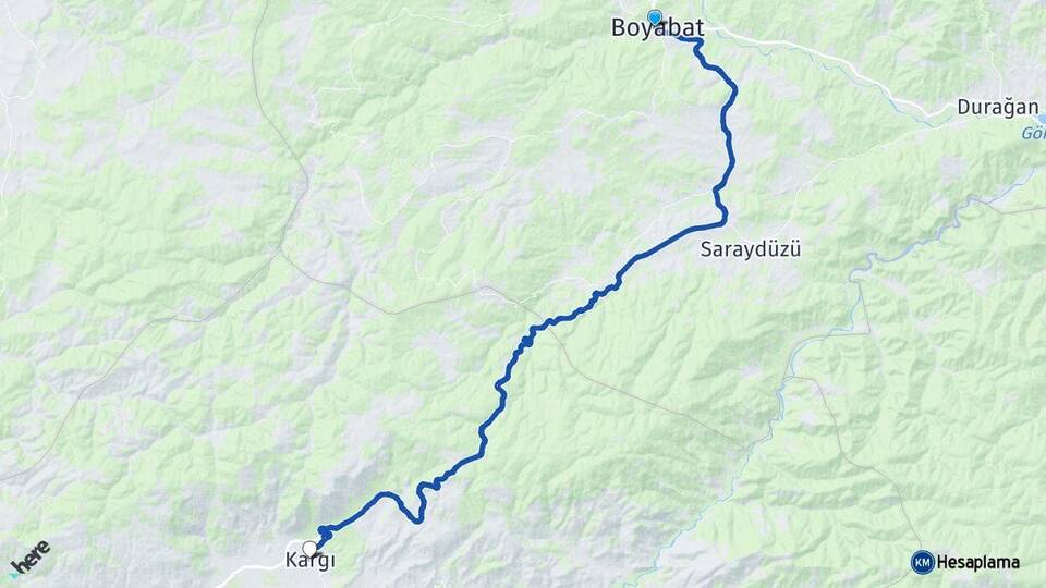 Sinop Boyabat Kargı Çorum Arası Kaç Km - Yol Haritası
