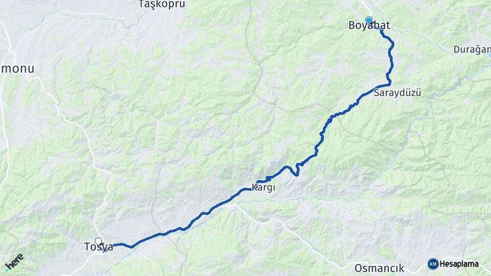 Sinop Boyabat Tosya Kastamonu Arası Kaç Km - Yol Haritası