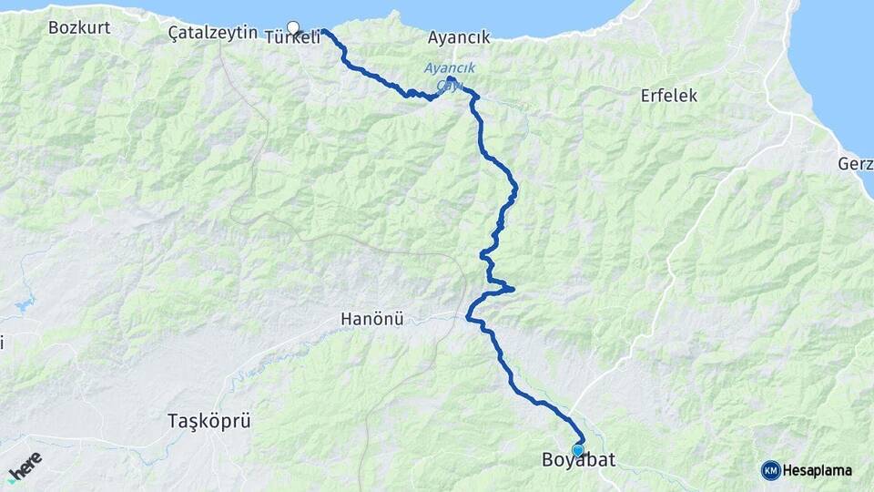 Sinop Boyabat Türkeli Arası Kaç Km - Yol Haritası