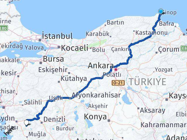 Sinop Bozdoğan Aydın Arası Kaç Km - Yol Haritası