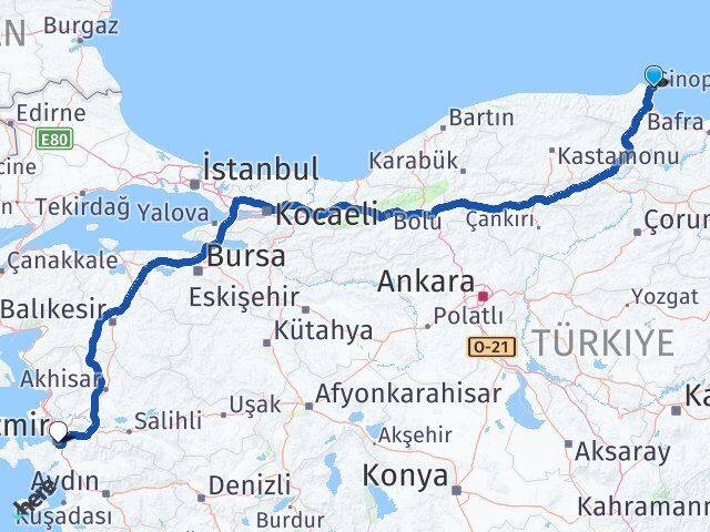 Sinop Buca İzmir Arası Kaç Km - Yol Haritası