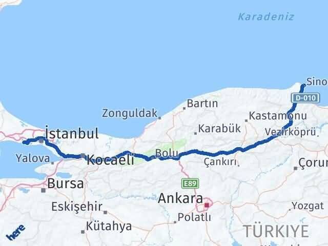 Sinop Büyükçekmece İstanbul Arası Kaç Km - Yol Haritası